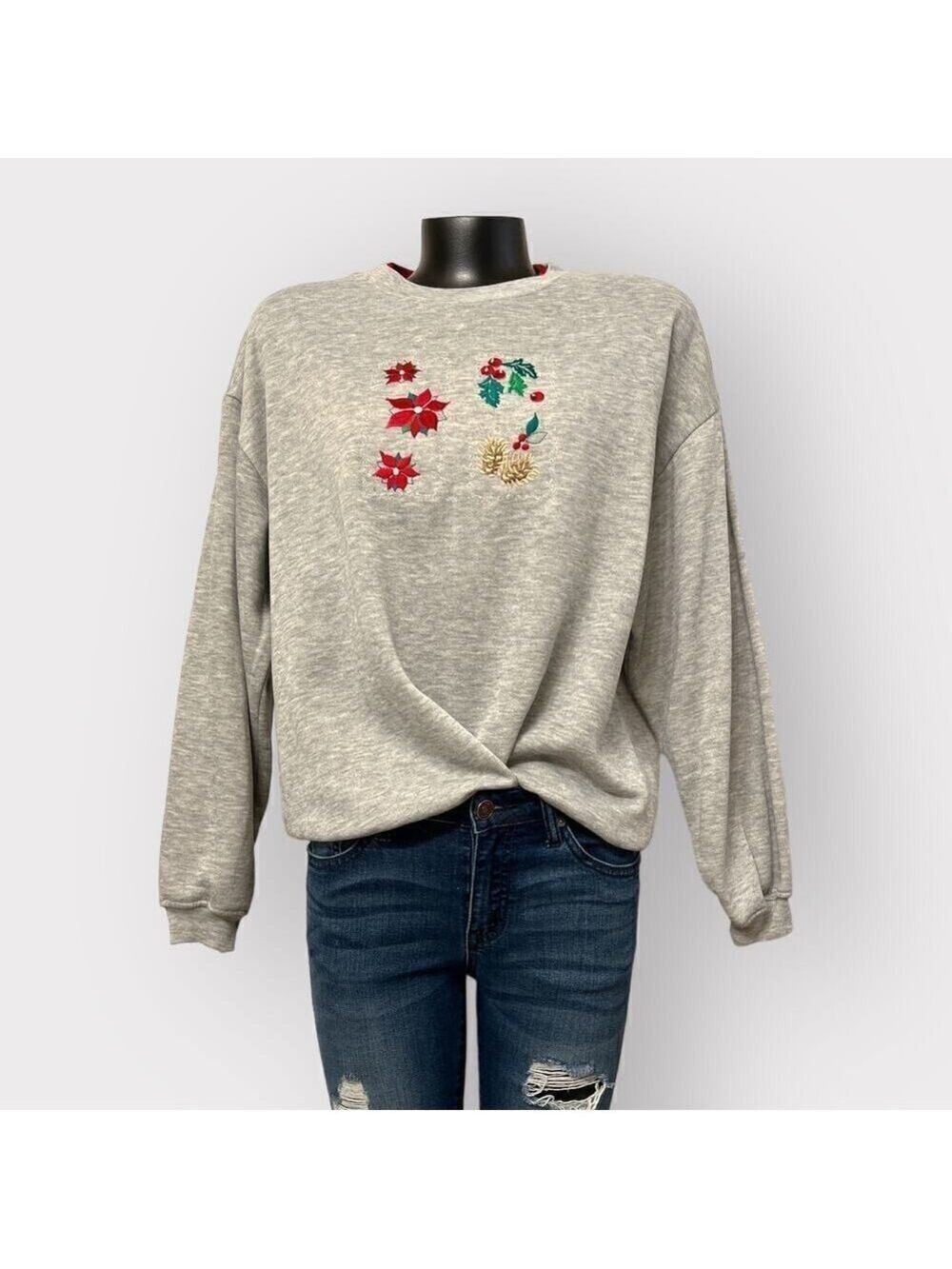 Basic Editions VTG Ugly Christmas Sweater L Womens Fleece Lined Holiday Winter